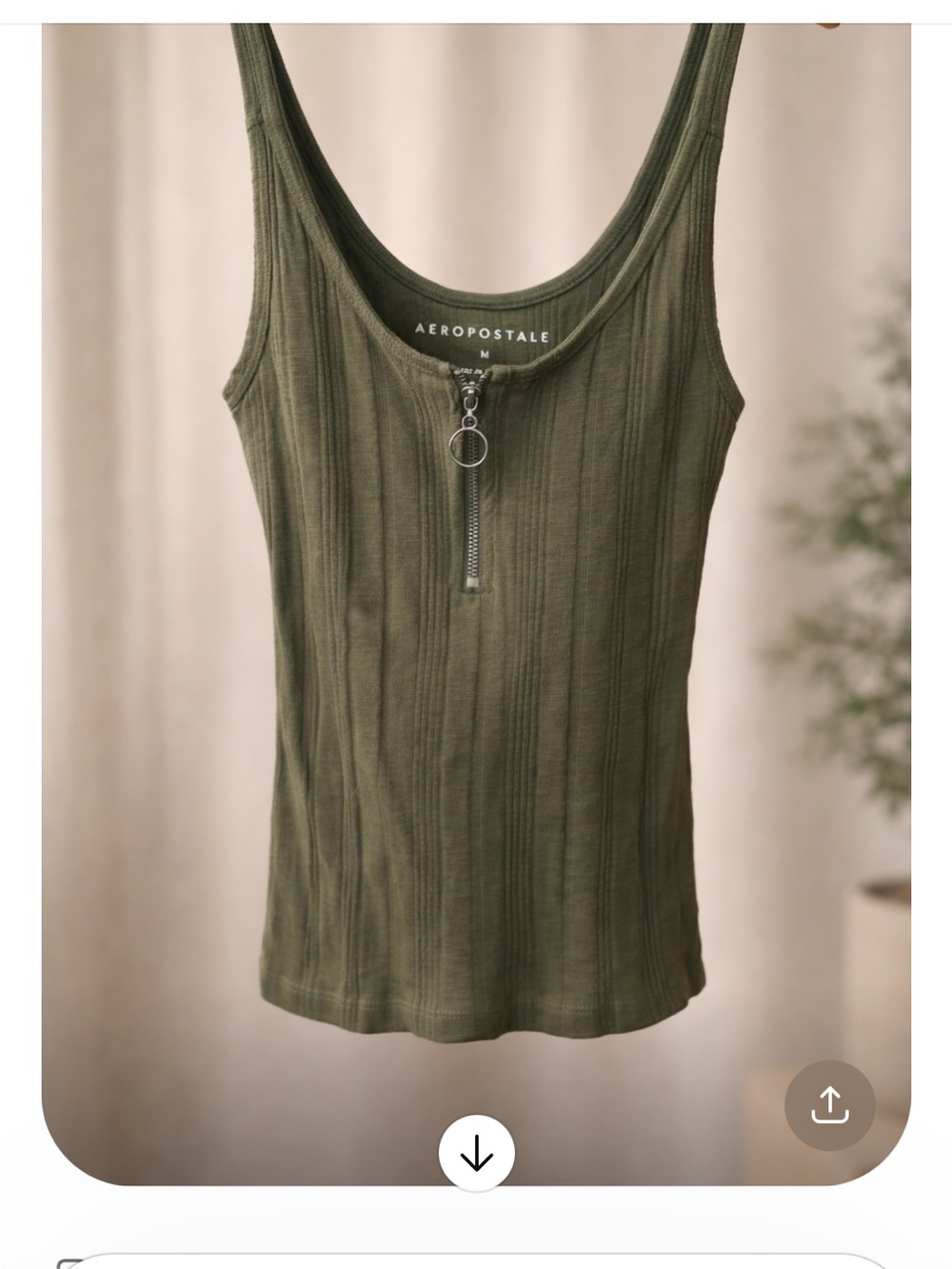 Aeropostale Olive Ribbed Tank with Ring Zip